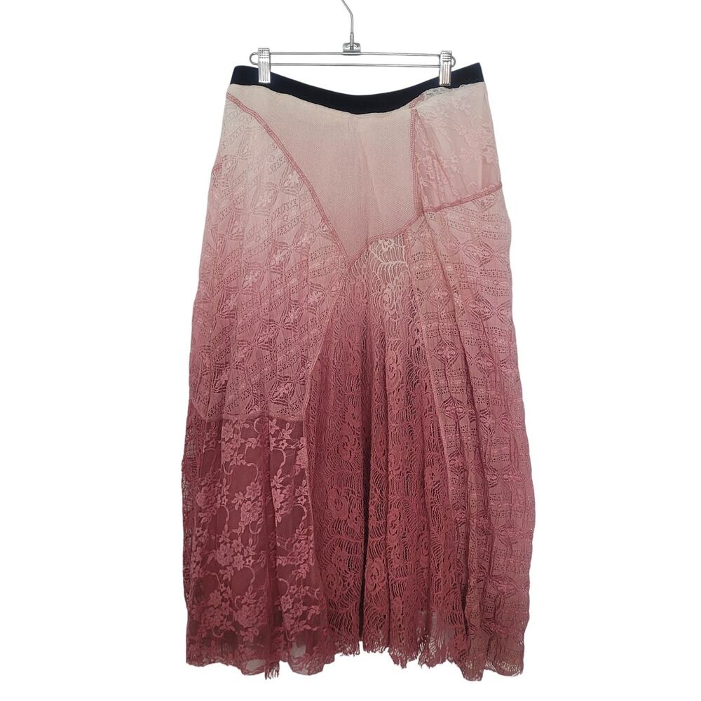 BKE Gimmicks Patchwork Lace Mesh Ombre Maxi Skirt Size M Pink Fairy Ethereal Y2k